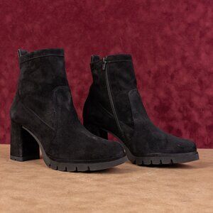 Paul Green Women Half Dressy Office Black Suede Bootie Boots 10US 7.5 AUS